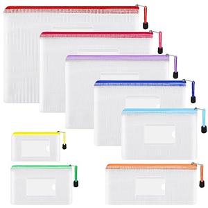 EOOUT 8pcs Mesh Zipper Pouch - 8 Sizes Waterproof Zipper Bags, 8 Colors Waterproof Plastic for Travel Storage, Office Appliances, 20pcs