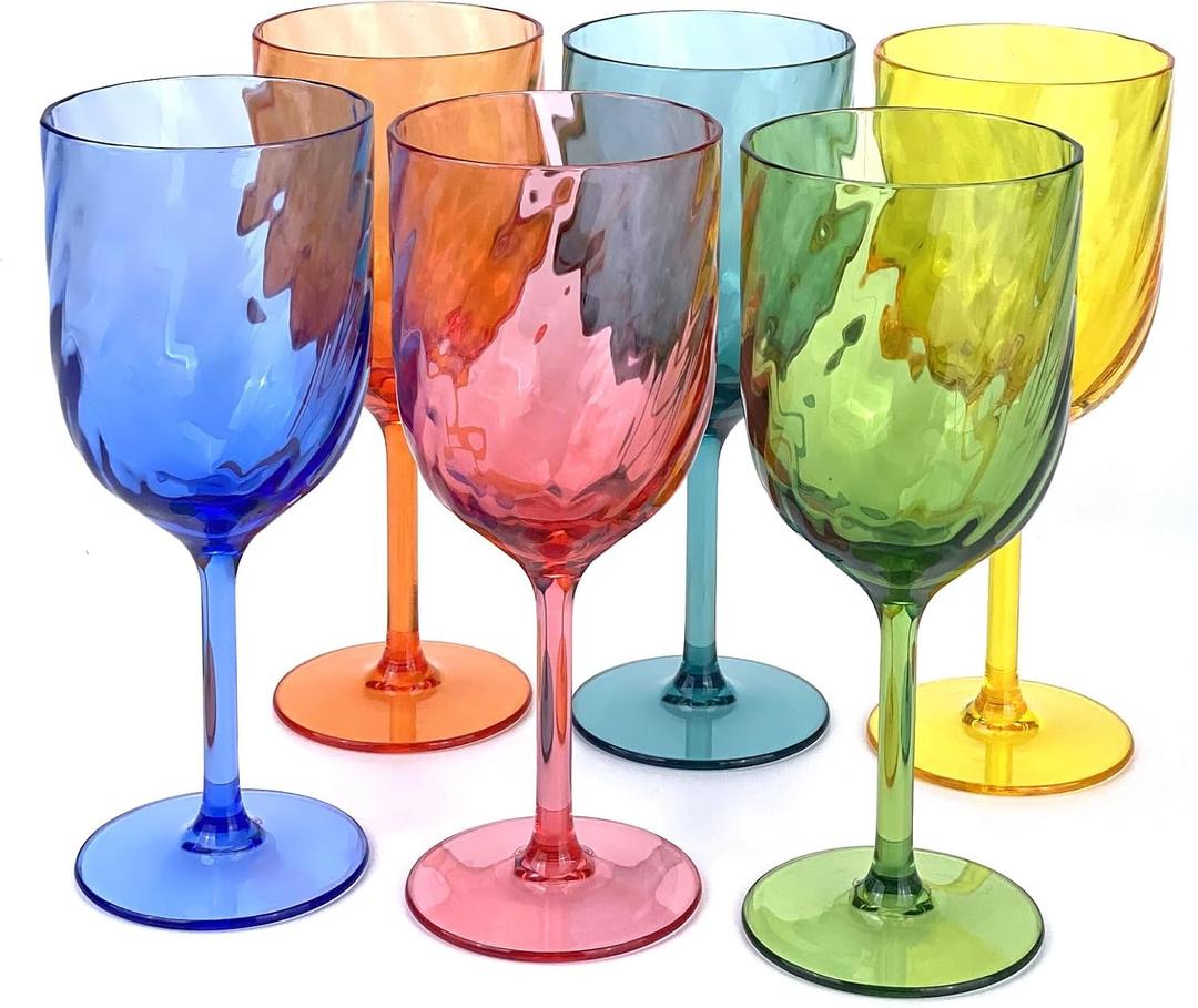 Yalin Set of 4 Unbreakable 12 oz Acrylic Plastic Wine and Water Tumbler Stackable Goblets. (Multicolor, 15 oz)