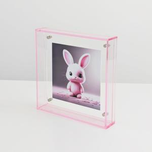 Acrylic 6x6 5x5 4x4 3x3 Floating Picture Frame Modern Desktop Display Photo Frame (Pink)