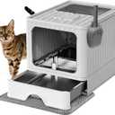 Stainless Steel Cat Litter Box With Lid, Top & Front Entry Enclosed Metal Litter Box, Large Covered Drawer Type Foldable Cat Litter Pan With Litter Scoop & Mat, Easy to Clean,Odor Control (Grey)