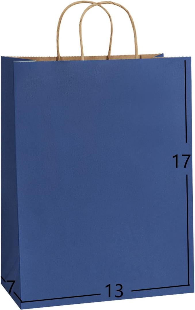 BagDream Navy Blue Gift Bags 13x7x17 50Pcs Large Kraft Paper Shopping Bags with Handles Bulk, for Party Favor, Retail, Merchandise, Grocery, Recycled Paper Sacks