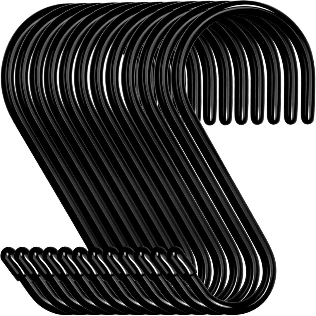 12 Pack 4-1/2 Inch S Hooks, Large Vinyl Coated Closet Hooks Non Slip Heavy Duty for Hanging, Steel Metal Black Rubber Coated for Jeans Plants Clothes Pot Pan Cups Towel