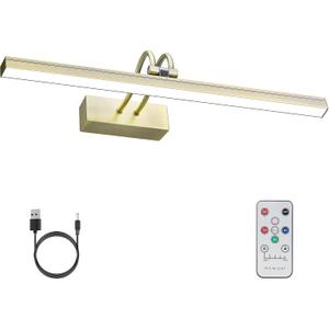 FUNCHDAY Picture Light, Wireless Rechargeable Gallery Lights with Remote, 280LM 48 LED Dimmable Painting Lighting, 16in Battery Operated Art Lights for Paintings,Wall Artwork (Antique Brass)