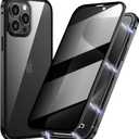 Magnetic Titanium for iPhone 15 Pro Max Privacy Case, Anti peep Magnetic Adsorption Double Sided Tempered Glass Full Body Case, Privacy Screen Protector Metal Frame Clear Back Phone Case for Men Women