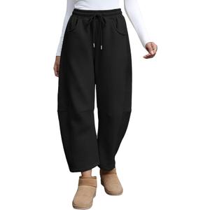 Yeokou Womens Fleece Lined Sweatpants Barrel Leg High Waist Winter Joggers Cozy Home Travel Lounge Pants with Pockets (Large, Black)