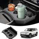 Karltys 2 in 1 Center Console Organizer Dining Tray with Cup Holder for Rivian R1S R1T Accessories 2022-2025 2026, 2 Layer Storage Box with Detachable Drink Holder & Anti-Slip Silicone Mat