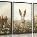 3pcs Vintage Bunny Canvas Wall Art Spring Easter Watercolor Floral Rabbit Eggs Chick Canvas Paintings Posters for Living Room Bedroom Kids Room Baby Room Decor Unframed (12x16)