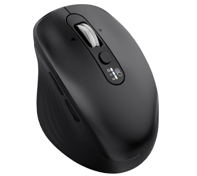 INFINMIND Wireless Bluetooth Mouse, Multi Device (BT1/BT2 + 2.4G USB) Mouse for Laptop, iPad & Mac, 4Way Scroll with Side Buttons, Silent Click Ergonomic Offce Mouse, Adjustable DPI