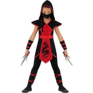 Morph Ninja Costume for Girls - Red Ninja Outfit Kids Fun Costume for Halloween and Parties (10-12 Years)