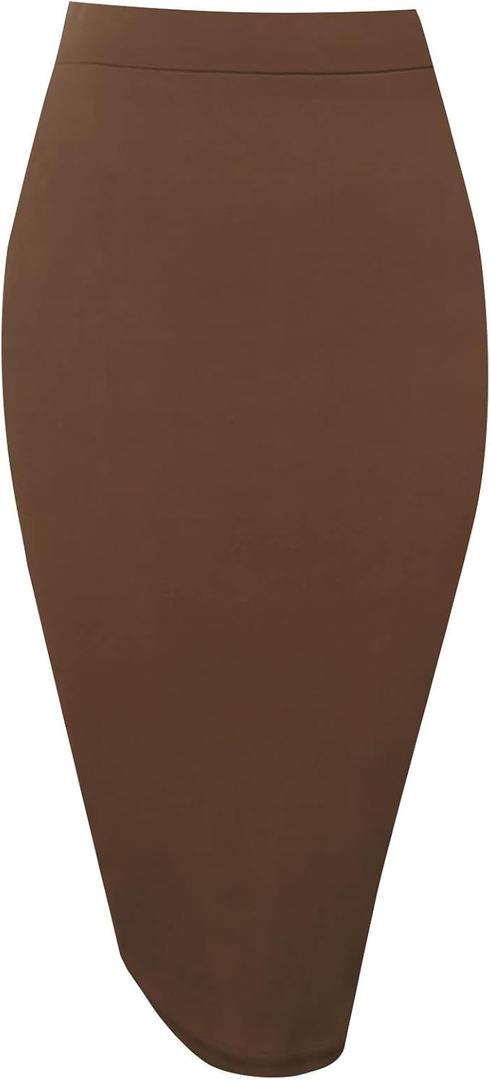 Women's Bodycon Pencil Skirts Basic Elastic High Waisted Stretch Short Skirt Knee Lenght, L