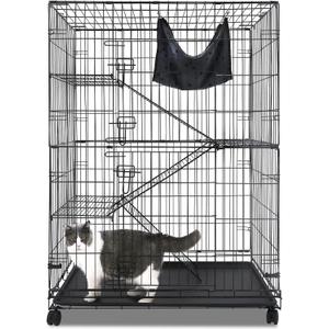 Homey Pet 50 Inch Cat Crates for Indoor Cats, Large 4-Tier Cat Cages Indoor, Collapsible Metal Wire Cat Kennel Big Multi-Level Cat Cage for Adult Cats Kitten Kitty with Hammock, Ramp, 360 Wheels