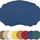 AHHFSMEI Round Faux Linen Placemats Set of 8 Heat Resistant Non-Slip Stain Proof Table Mats for Kitchen Dining Elegant Decor Place Mats (Navy Blue,8)