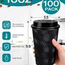 100 Pack 16 oz Disposable Coffee Cups with Lids, To Go Coffee Cups for Hot Drinks, Coffee, Hot Chocolate and Cocoa, Ripple Wall Insulated Cups for Office, Black