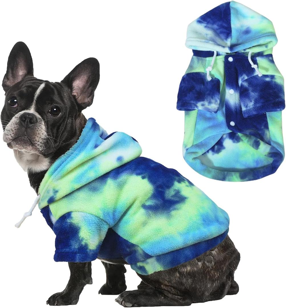 Tie Dye Dog Hoodie, Winter Coat for Small Dogs - Ultra-Soft Adjustable Warm Hood, Breathable Comfort Fabric for Daily Use (Blue)