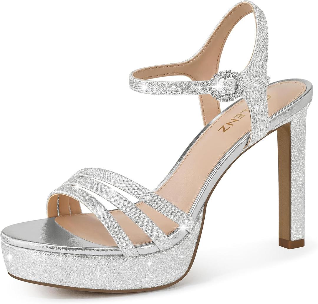 CELLENZ Women Strappy High Heels: 4.3 Inch Wedding Bride Shoes Prom Party Sexy Heel, Comfortable Platform Heeled Sandals, Satin Black White Blue Hot Pink Size 8