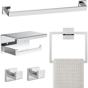 5-Pieces Polished Chrome Bathroom Hardware Accessories Set,16 Inch Towel Bar Set,Stainless Steel Towel Holder Set for Bathroom,Wall Mounted Chrome Bathroom Hardwar Set
