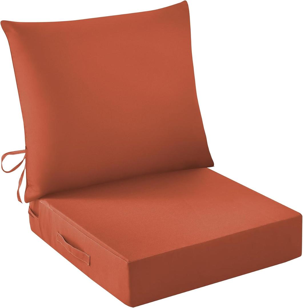 IASEAHK Outdoor Seat Cushion Set, Waterproof & Fade Resistant Patio Chair Cushions, Outdoors Cushion for Patio Furniture, 24 x 24 x 5.75 Inch, Outdoor Couch Cushions with Handle and Ties, Spice, 24*24+5.75/25*22.5