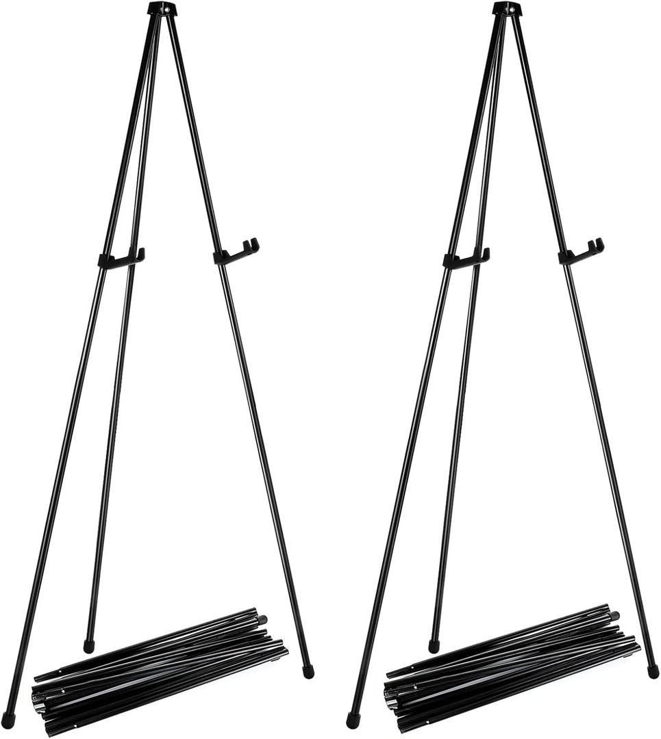 Acrux7 2 Pack Easel Stand for Display, 63 Inch Foldable Portable Easels for Signs, Black Metal Tripod Easels Poster Easel for Wedding Sign Painting