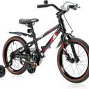 JMMD Kids Bike for Ages 4-12 Years Old Boys Girls, 14 16 18 Inch Kids Bike with Training Wheels & Kickstand, Kids Bicycle for Toddlers and Kids with Handbrake (blackred)