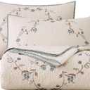 vctops 3-Piece Elegant Floral Embroidered Bedspread Coverlet Set Oversize Queen 100% Cotton Reversible Patchwork 1 Quilt and 2 Pillow Shams (Flower B,Oversize Queen)