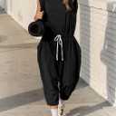 Women's Athletic One Piece Jumpsuit,Sleeveless Open Back Yoga Romper with Pockets,Jogger Tracksuit for Gym,Running (Black, XS)
