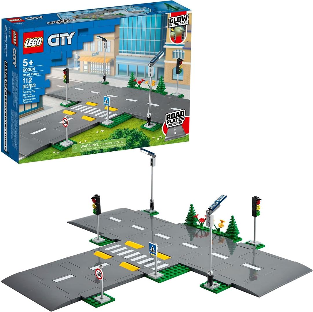 LEGO City Road Plates 60304 - Building Toy Set, Featuring Traffic Lights, Trees, Glow in The Dark Bricks, Combine City Series Sets, Great Gift for Kids, Boys, and Girls Ages 5+