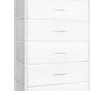 Mifuro Tall Dresser for Bedroom, Vertical Storage Organizer Tower with 7 Drawers, Chest of Drawers with Fabric Bins, Steel Frame, Wood Top for Bedroom, Closet, Entryway- White