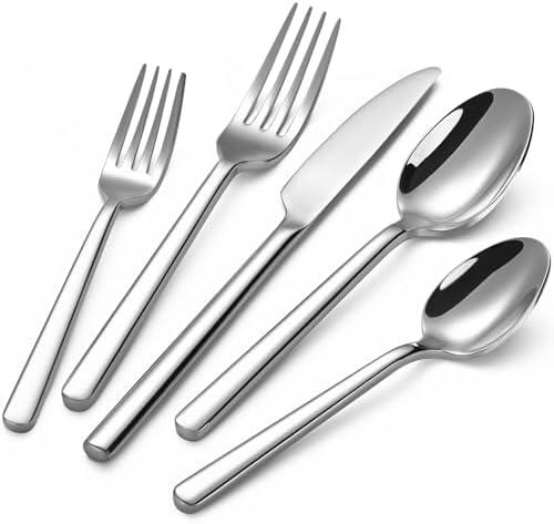 TININA 40-Piece Silverware Set, Heavy-Duty Stainless Steel Flatware Set for 8, Cutlery Set with Modern Round Handle, Mirror Polished Silverware for Home, Wedding, Restaurant, Dishwasher Safe