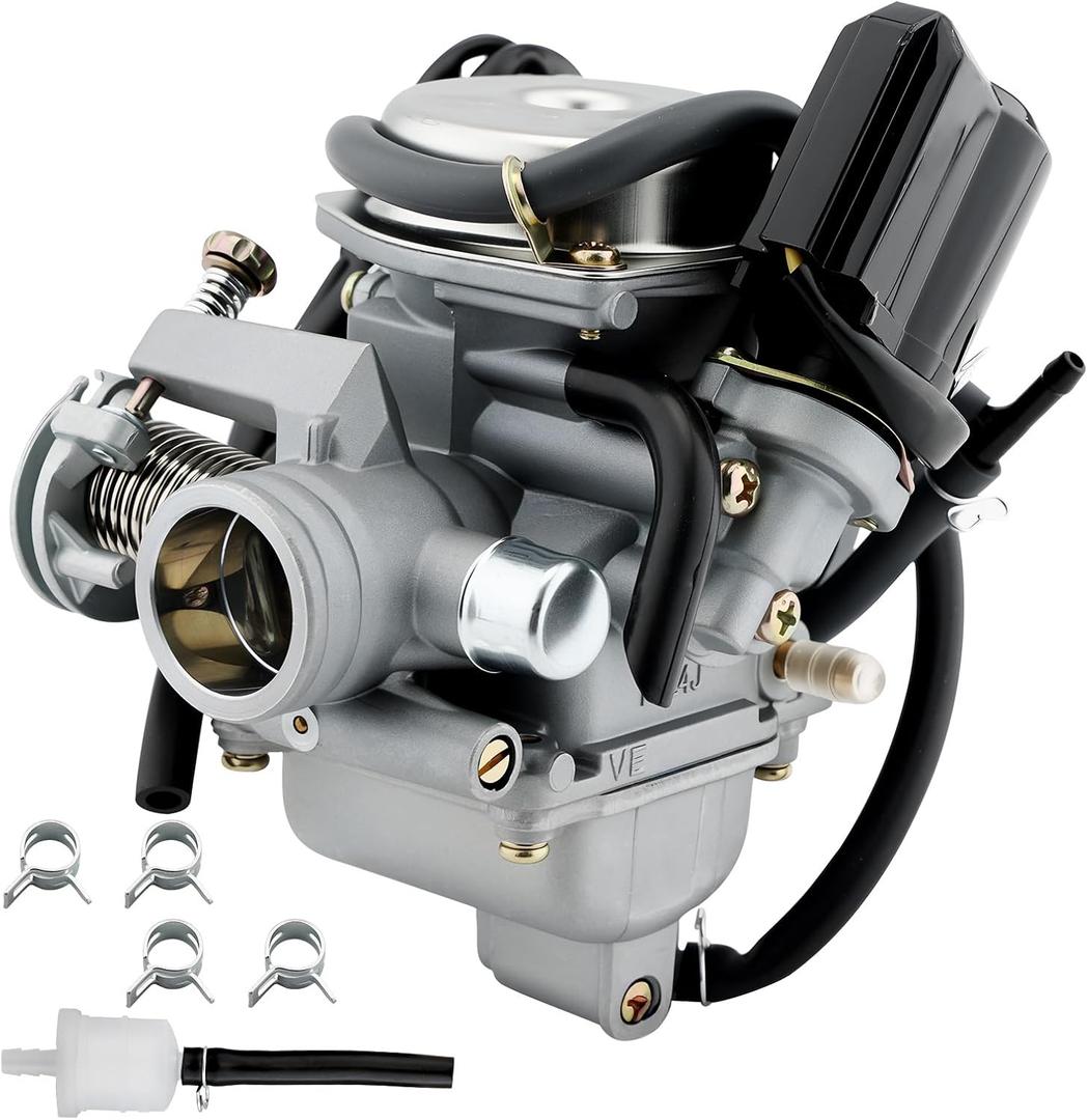 PD24J Carburetor, Compatible with 4-Stroke Engines GY6 125cc 150cc 152QMJ 157QMI ATV Quad Bike 4 Wheeler Dune Buggy Go Kart Moped Scooter Manifold Intake 24mm Carb