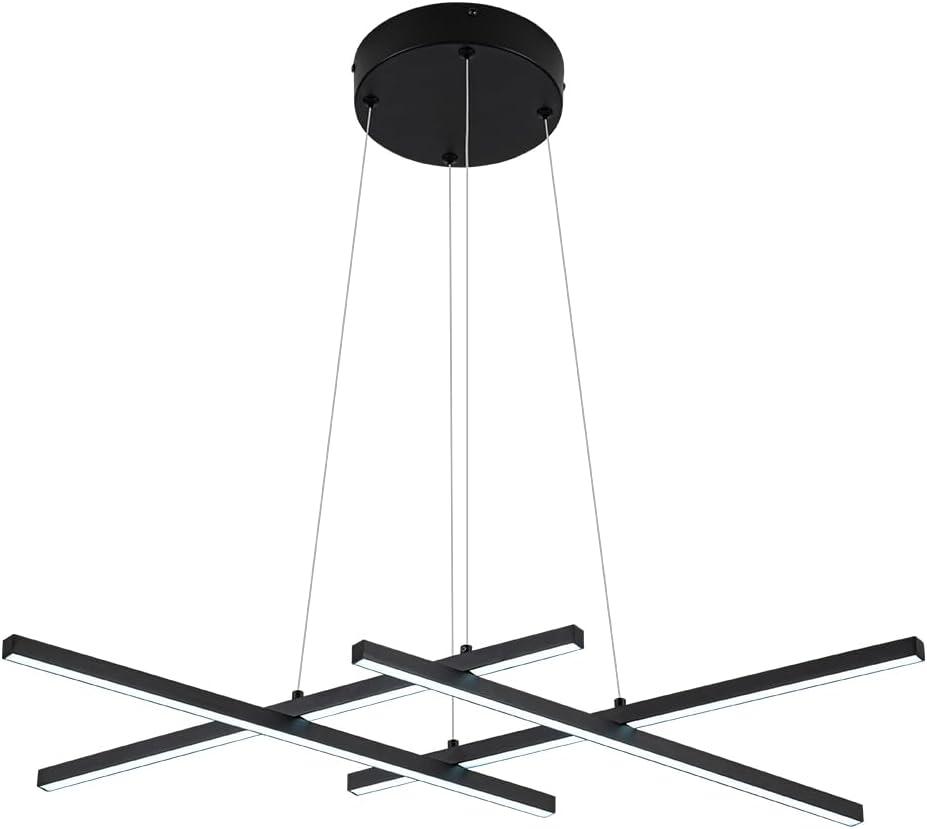 4 Strip Light 34.36'' Modern Pendent Light Chandelier Dimmable Black Adjustable Cord for Office Dining Room Kitchen Living Room Bedroom, 3000K-6000k, 30W, 85-265V