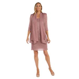R&M Richards Women's Metallic Sheath Dress W/Matching Draped Chiffon Jacket - 2-Piece Outfit for Weddings & Parties, Size: 18