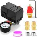 4 Way Air Compressor Pressure Switch Control Valve Kit 110-150 PSI, 1/4" NPT Port, 110V-240V, With 0-200 Pressure gauge