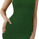 DNFUN Womens Summer Bodycon Mini Dress Square Neck Neck Ruched Sleeveless Party Club Short Tank Dress (Small, Green)