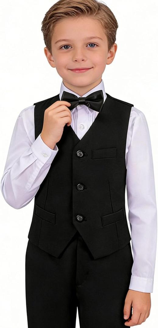 Boys Suit Set Formal Dress Shirt with Bowtie Vest Pants Toddler Boy Tuxedo Suits (12 Years, Black 4pc)