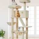 Taoqimiao Cat Tree 57.5-Inch, Cat Tower for Indoor Cats Large Adult, Extra Large Cat Condo, 8 Sisal Scratching Posts, Metal Frame Cozy Hammock, Durable Scratch Board, 2 Top Perches, Beige MS026M