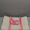 TOPDesign 1-Pack Canvas Tote Bag with an External Pocket, Reusable Grocery Shopping Bag, Top Zipper Closure, Daily Essentials (Pink/Natural)