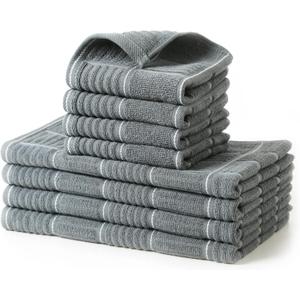 Glynniss Kitchen Towels and Dishcloths Set, Dish Towels and Dish Rags for Washing Dishes, for Cleaning Cooking Drying Pack of 8 (Grey)