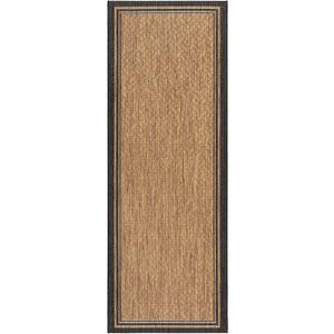 Gertmenian Indoor Outdoor Classic Flatweave Area Rug, Stain & UV Resistant Carpet, Deck, Patio, Poolside & Mudroom, 2x6 Ft Runner, Simple Border, Black Tan, 22013