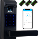 Harfo Smart Door Lock, Heavy Duty 5 in 1 Keyless Entry Door Lock, Full App Control Digital Keypad Lock, Reversible Handle with Fingerprints and Passcodes for Family/Office/Apartment (Black)