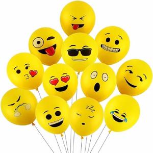 50 Ct 12 inches Smile Printed Balloons Cartoon Happy Birthday Party Fun Emotion Smiley Face Balloon Decorations (Yellow Fun Balloons)