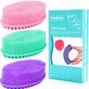 Silicone Body Scrubber Loofah - Set of 3 Soft Exfoliating Body Bath Shower Scrubber Loofah Brush for Sensitive Kids Women Men All Kinds of Skin(Purple/Green/Pink)