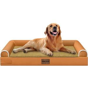 Large Dog Bed Orthopedic Washable: Beds Bolster XL Bed Big XLarge Dogs Egg Crate Foam Couch Sofa Waterproof with Removable Cover - Orange (40.0"L x 32.0"W x 6.5"Th)