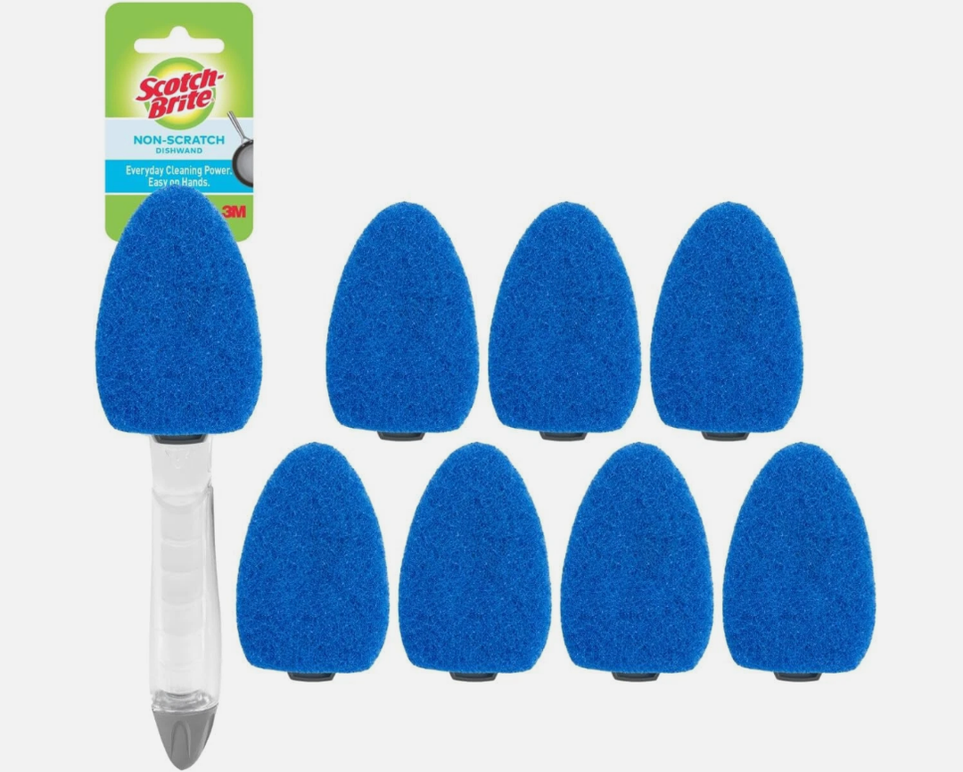 ScotchBrite Non-Scratch Dishwand Kit, Includes 1 Wand & 7 Refill Pads, Keep Hands Out of the Mess
