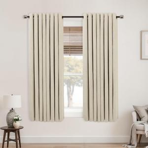 Mrs.Naturall Light Tan Grommet Linen Blackout Curtains 52 by 45 for Bedroom