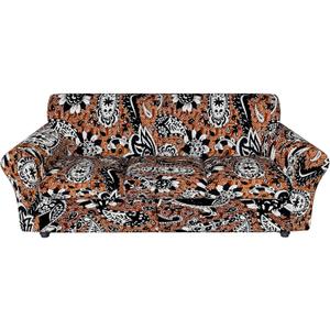 Stretch Couch Covers for 4 Separate Cushion Couch Sofa-Floral Printed Couch Sofa Cover,Washable Sofa Slipcover,Pet Friendly Furniture Protector with Elastic Bottom,Universal Fit for Home(Couch,Cover) (X-Large Sofa, Black Pattern+brown)