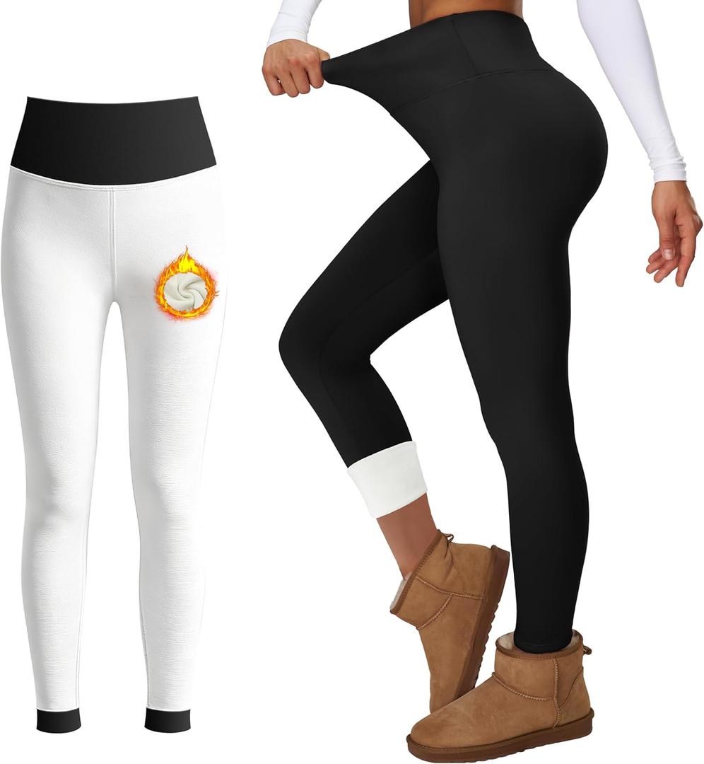 Thermal Fleece Lined Leggings for Women Warm Thick High Waisted Tummy Control Workout Soft Yoga Pants for Cold Winter (X-Small, 01-black)