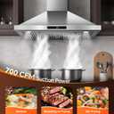 Tieasy Wall Mount Range Hood 30 inch Kitchen Hood 700 CFM with Ducted/Ductless Convertible Duct, Touch Control, Permanent Filters, Stainless Steel, 3 Speed Exhaust Fan, LED Light