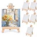 3 Inch Mini Canvas 5 Inch Mini Easel, 6 Pcs Small Painting Canvas with 6 Pcs Mini Easel, for Painting, Crafts, Photos etc
