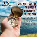 Second Star to the Right and Straight on Till Morning- Brass Engraved Compass with Wooden Case Inspirational Birthday, Confirmation, and Baptism Gifts