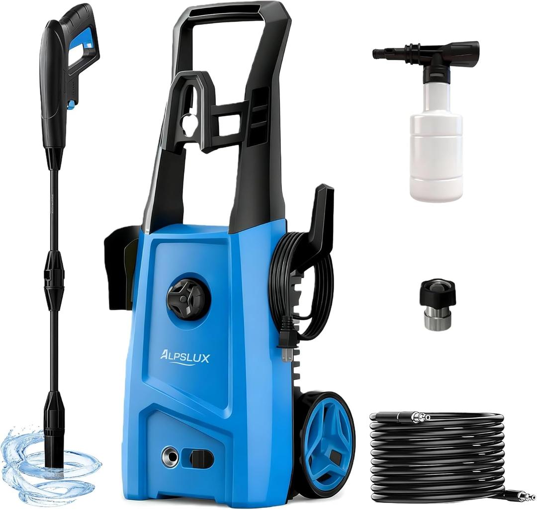 Electric Pressure Washer Power Washer Electric Powered Power Wash Power Washers with Adjustable Nozzle, Pressure Cleaning Machine with Foam Cannon for Cars, Fences, Driveways, Patios, Home Cleaning (Blue)
